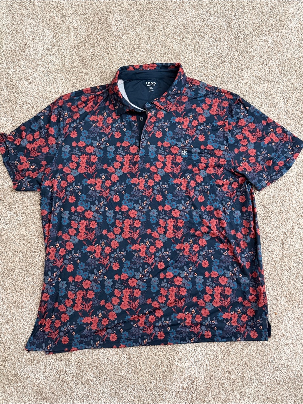 Izod Men's Navy Polo with muted Red Floral Print